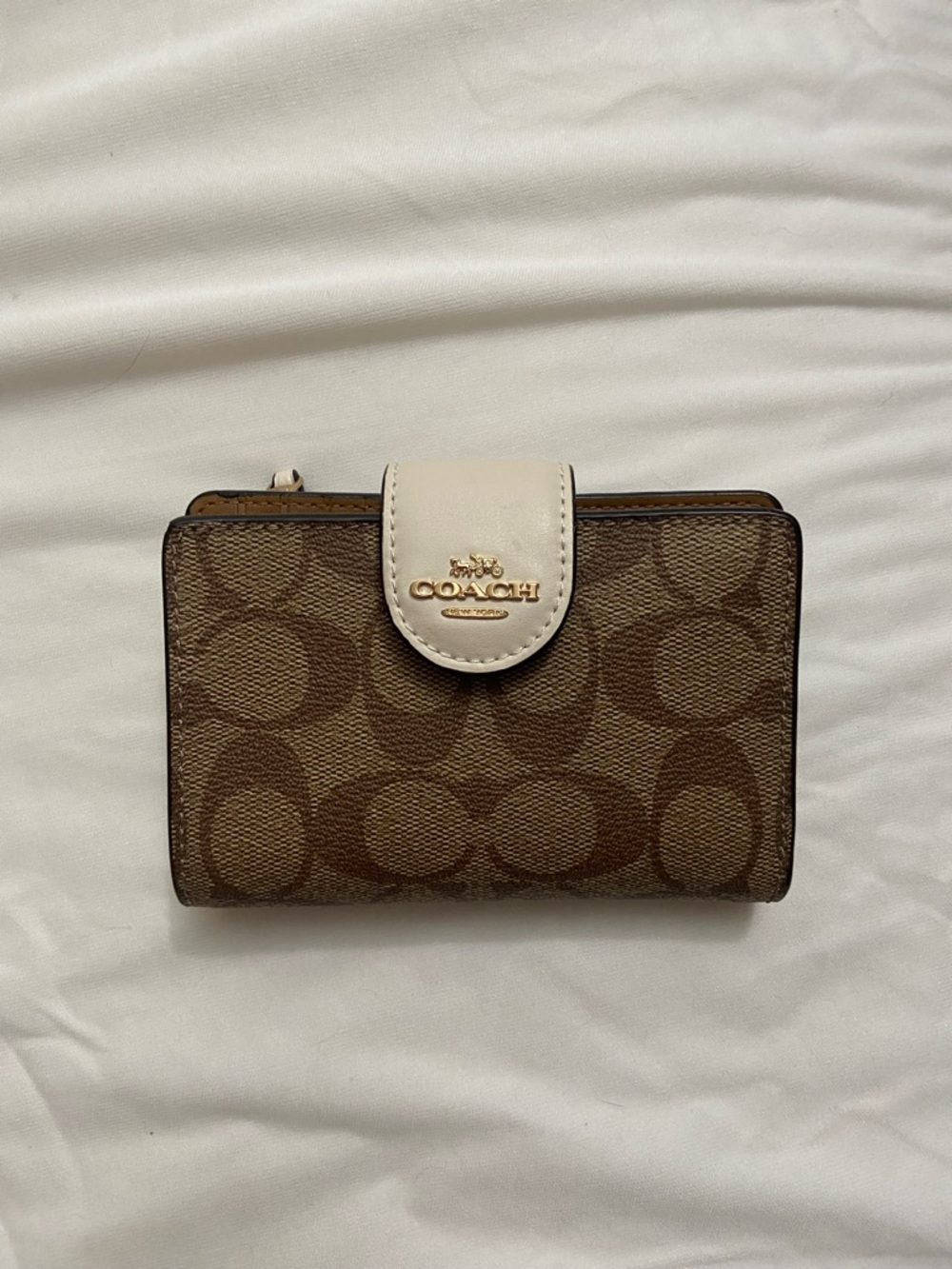 Coach Brown Signature Canvas Wallet with Cream Snap Tab